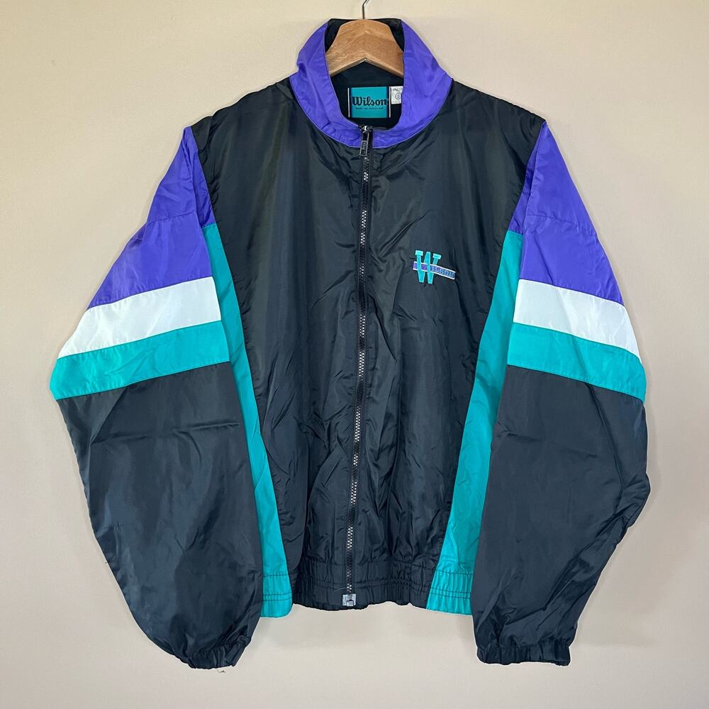 90s VTG Wilson Colorblock Windbreaker Jacket Zip Up Track Jacket Unisex Small
